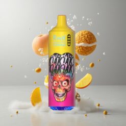 Peachy Mango Pineapple RandM Fumot Tornado 9000 Őszibarack Mango Ananász 9000 Puff 850 mAh Újratölthető Akkumulátor 18 mL E-légy Mesh Coil Sleek RGB Kijelző 54 Fajta Íz Nikotin Opciók: 0%2%3%5% vape Hungary